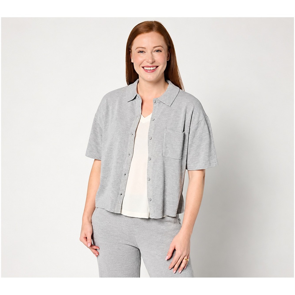 Barefoot Dreams CozyChic Ultra Lite Short Sleeve Shirt Vapor, Size 2X